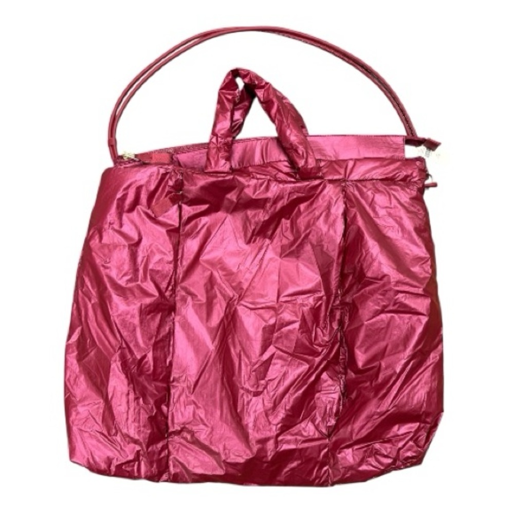 Anthropologie Massive Metallic Maroon Nylon Weekender Tote with Shoulder Strap
